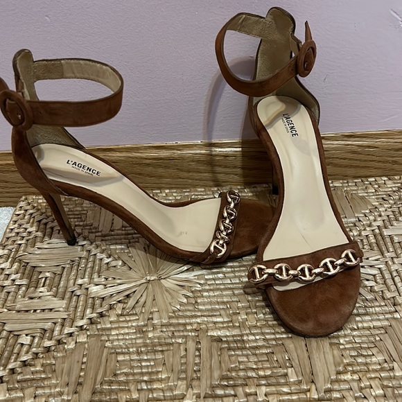 L’agence Brown Suede Chain Bridget Heels - Picture 3 of 7